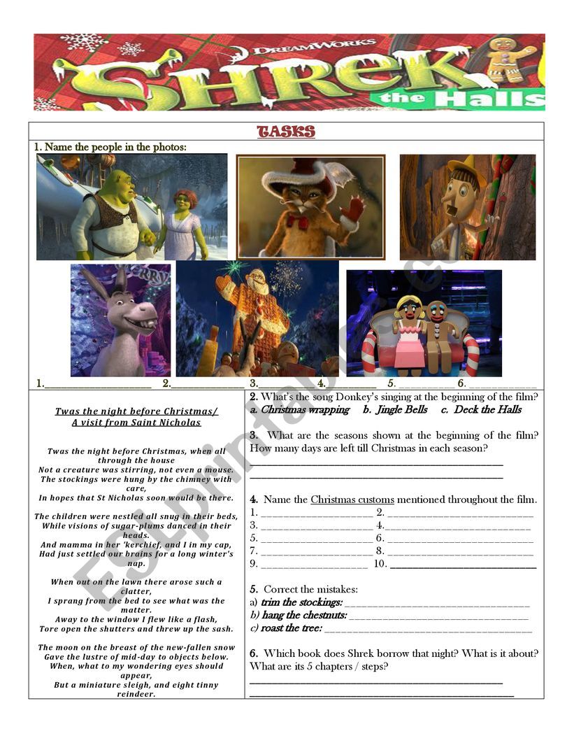 SHREK THE HALLS-TASKS 1 worksheet