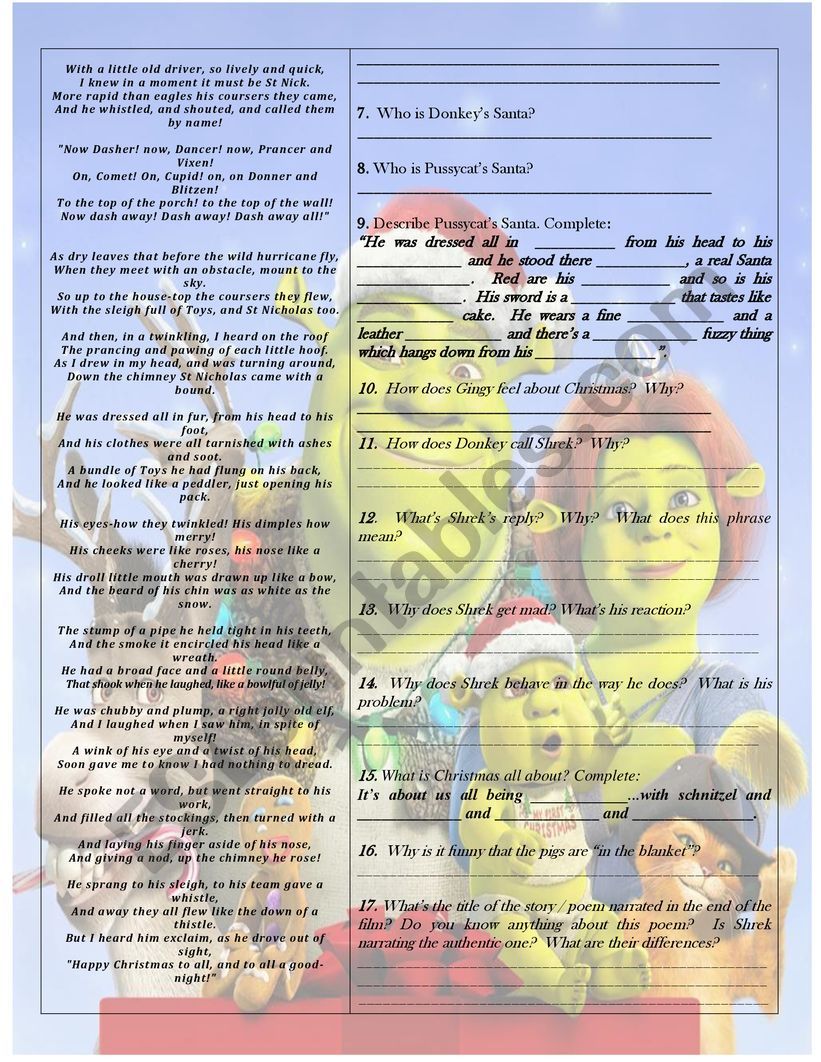 SHREK THE HALLS-TASKS 2 worksheet