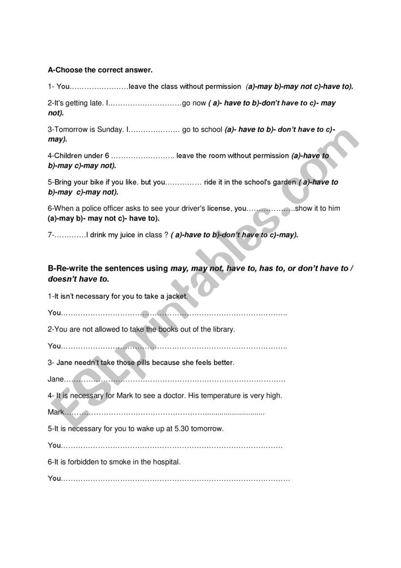 modals worksheet