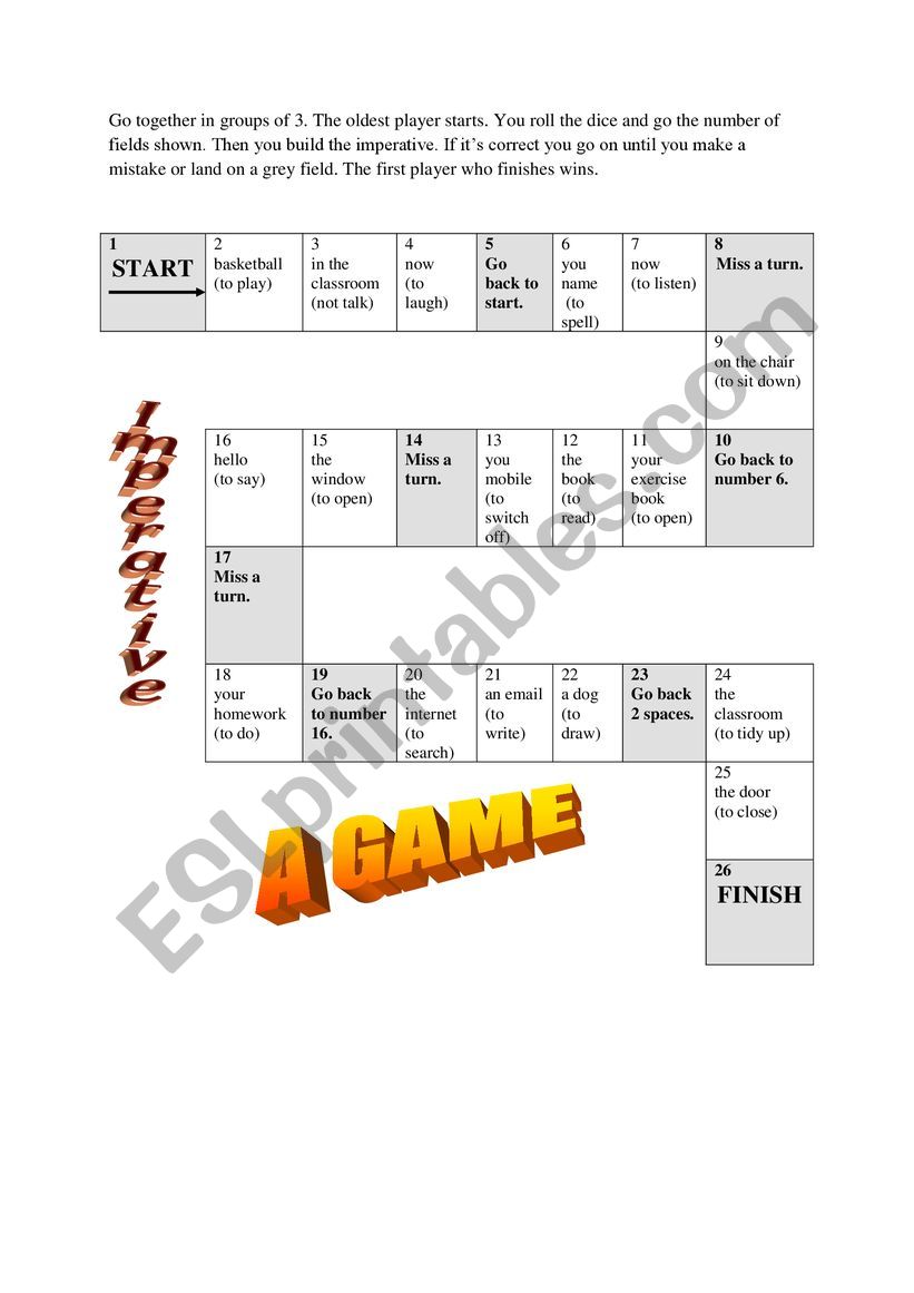 Imperative - a game worksheet