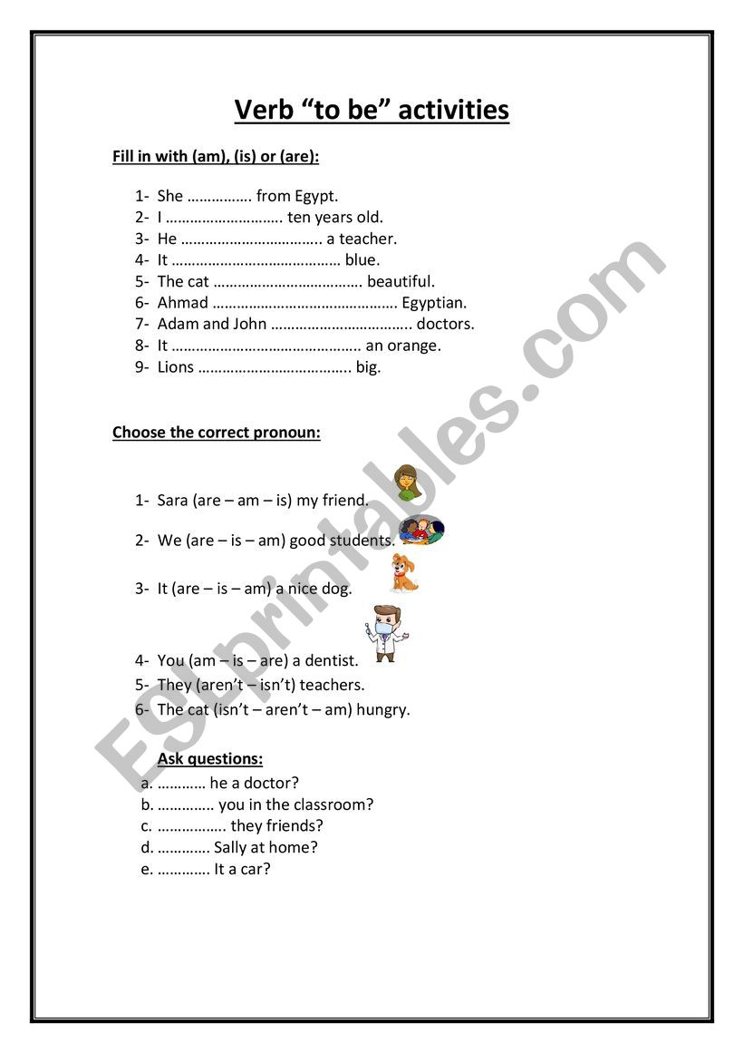 verb to be activities worksheet