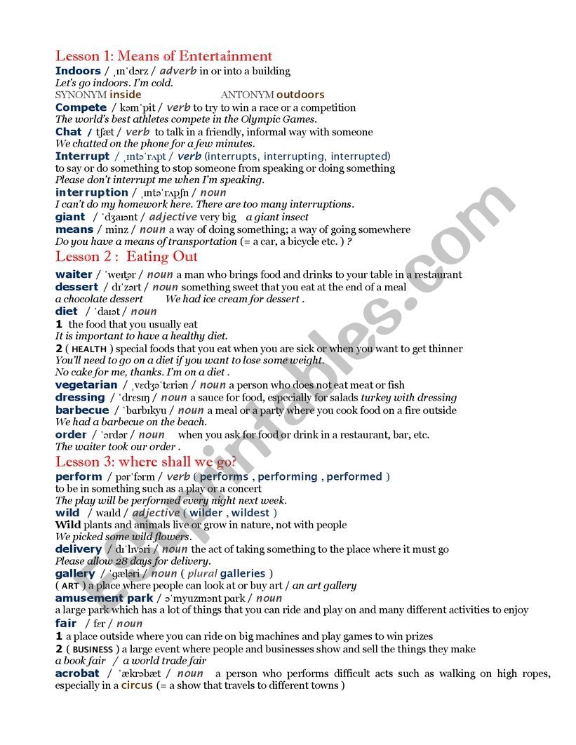 Vocabulary related to Module 5 Tunisian Program