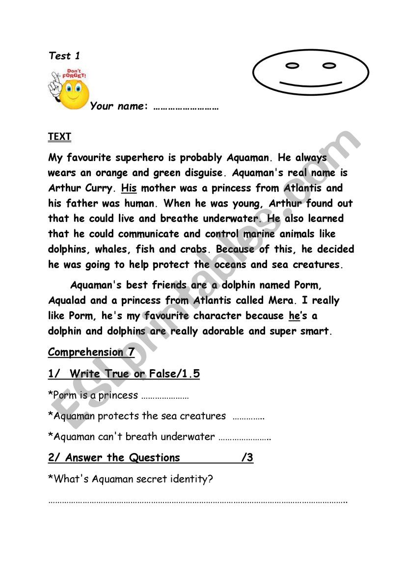 test reading comprehension writing (happy earth 12) - ESL worksheet