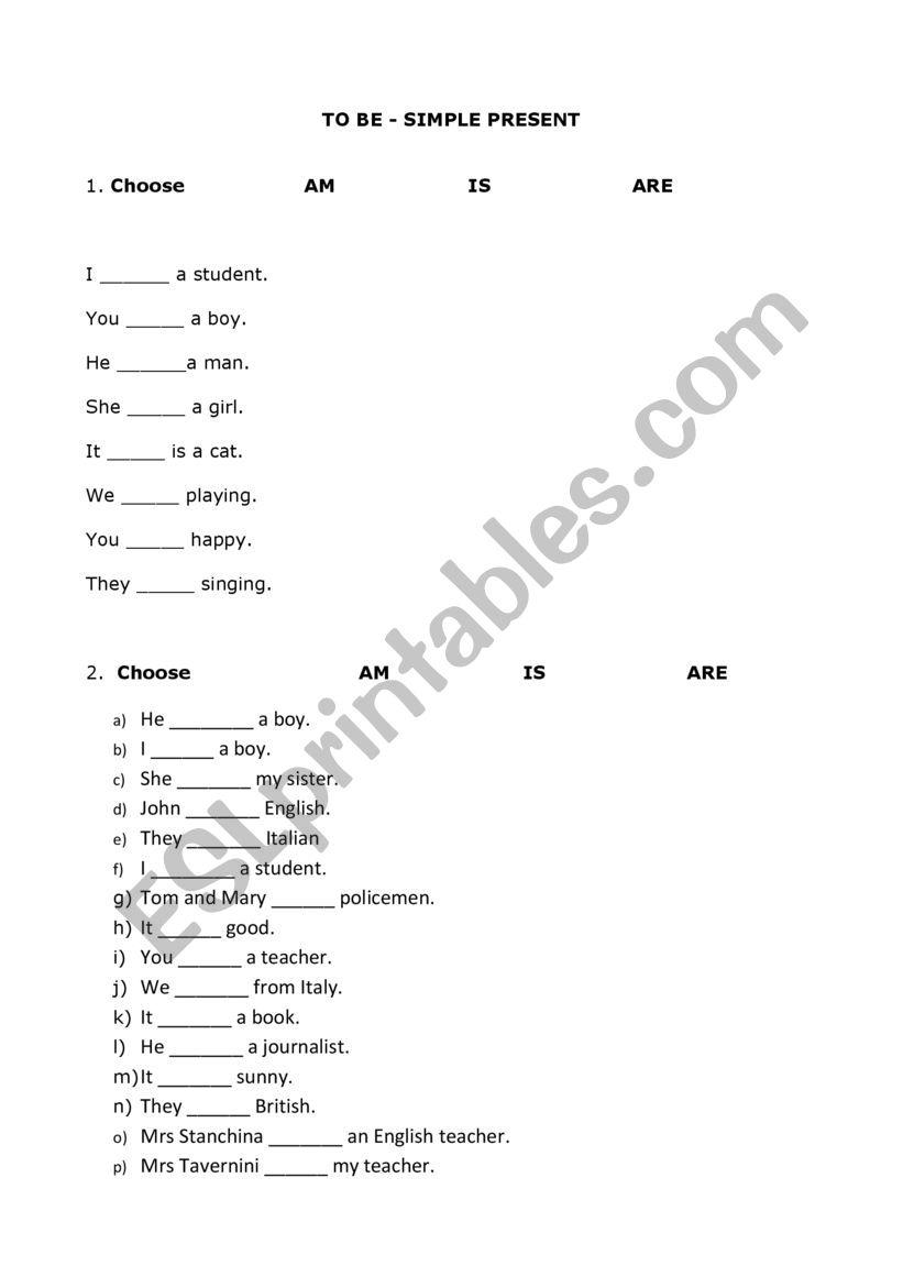 To be - simple present - affermative form - easy 