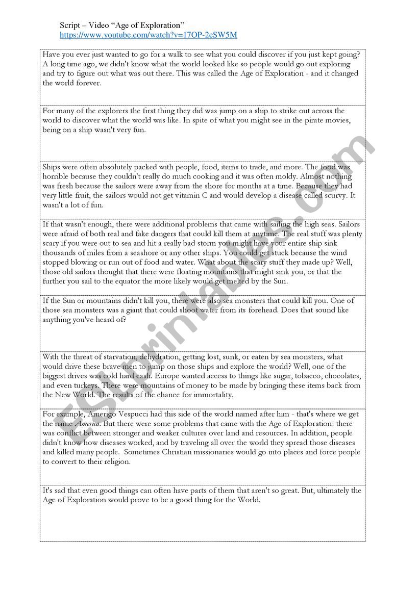 Age of explorers worksheet
