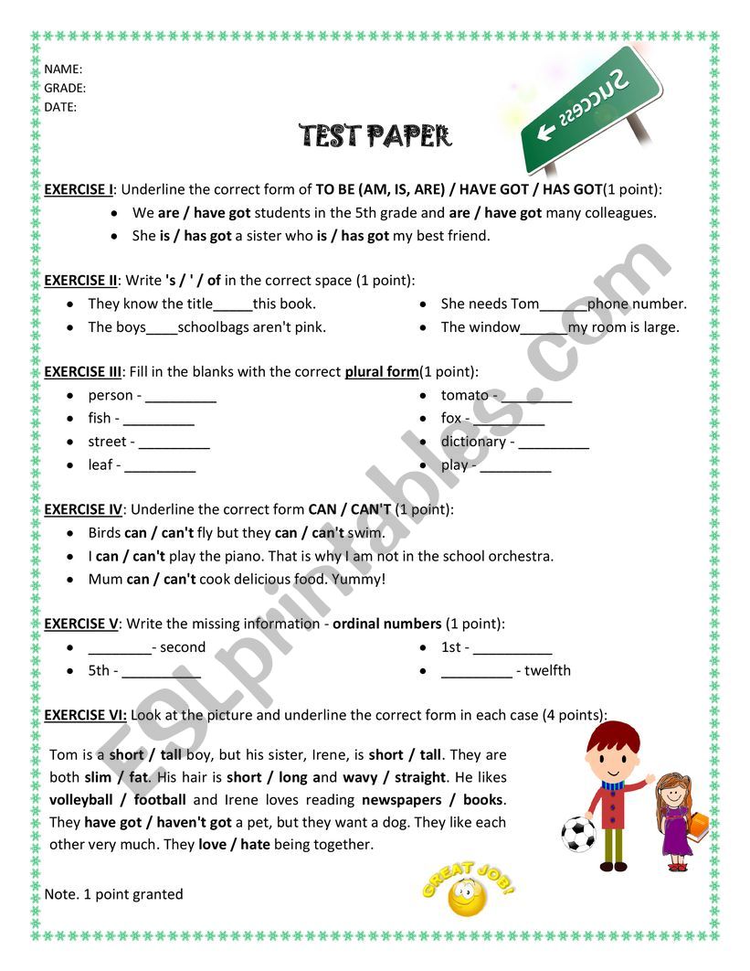 TEST PAPER worksheet