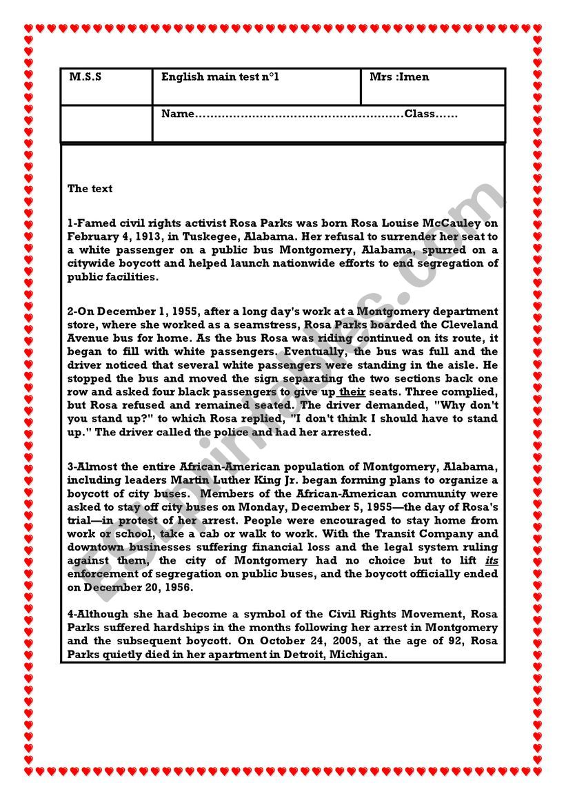 English main test n°1 - ESL worksheet by mummyy