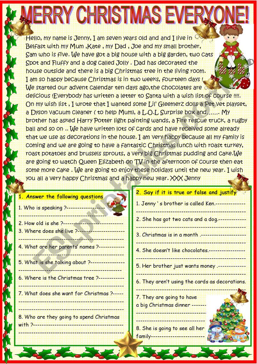 Merry Christmas: reading worksheet
