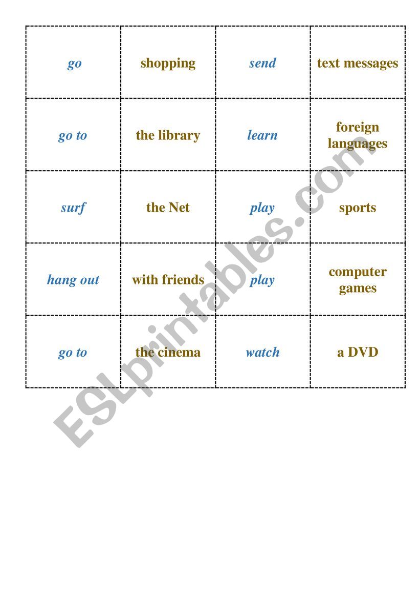 Freetime activities (memory/matching game)