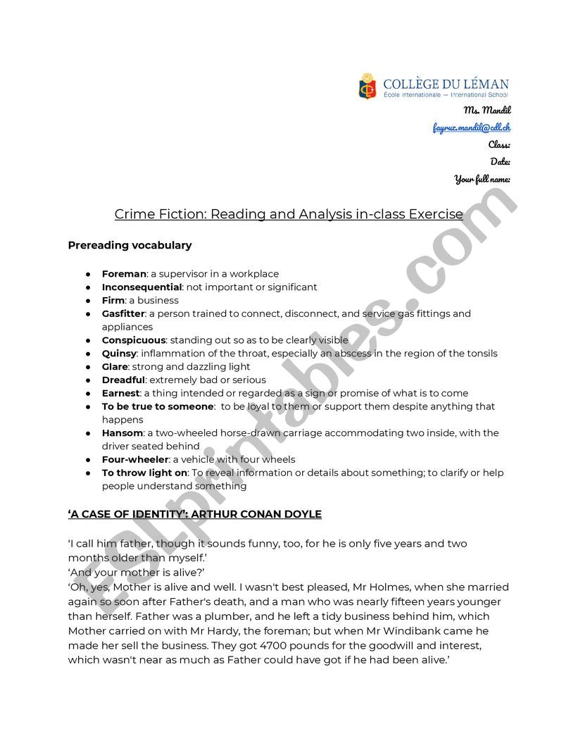 A Case of Identity Worksheet  worksheet