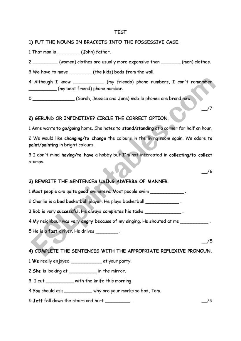 TEST  worksheet