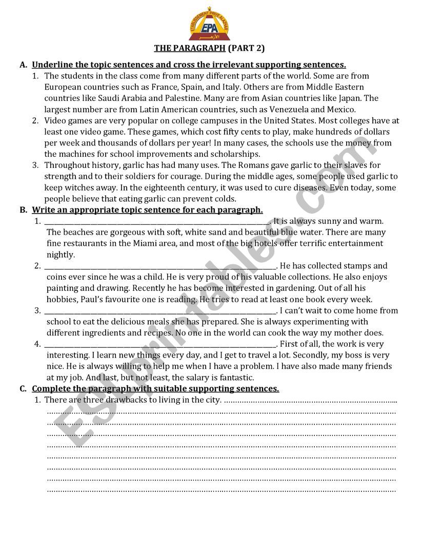 The paragraph worksheet