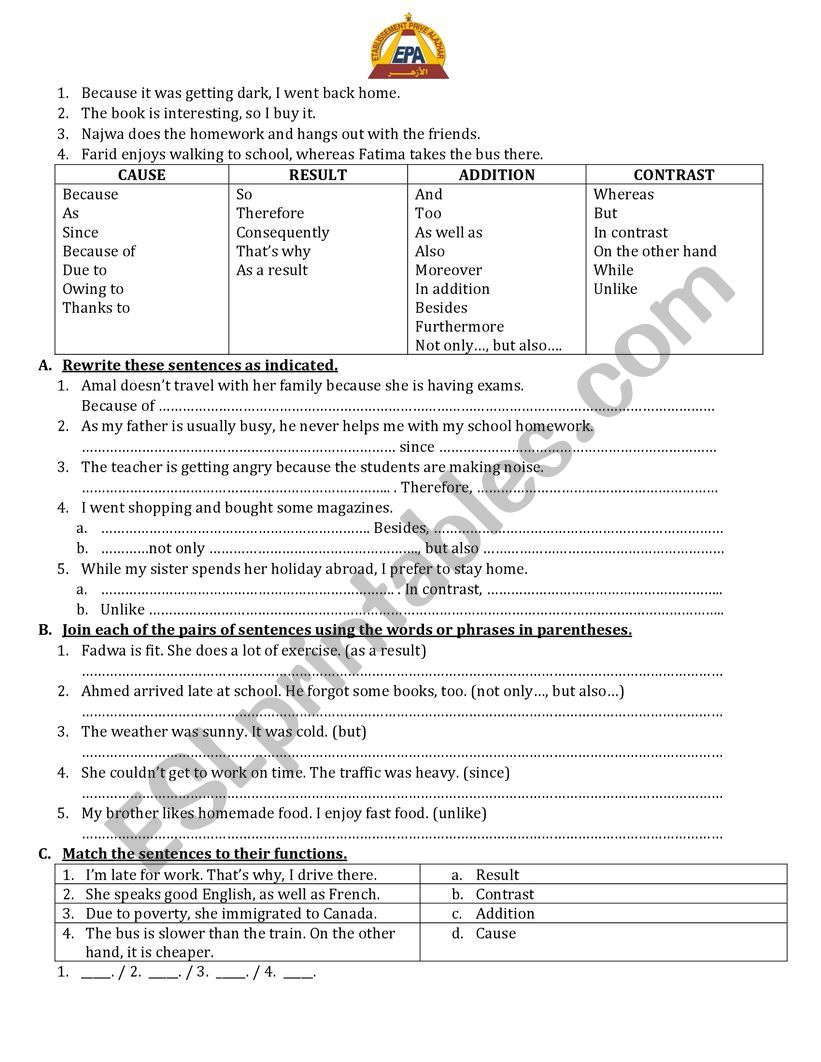 Connectors worksheet