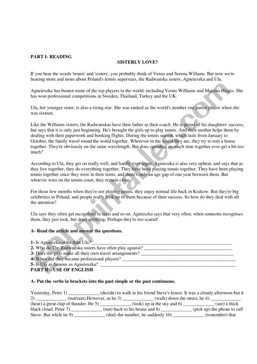 SISTERLY LOVE worksheet