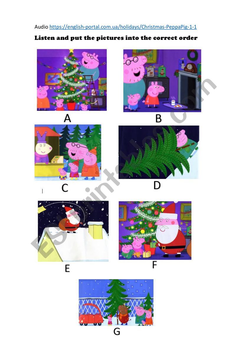Peppas Christmas.Part 2 Listen and put the pictures into the correct order and listend and choose the correct answer