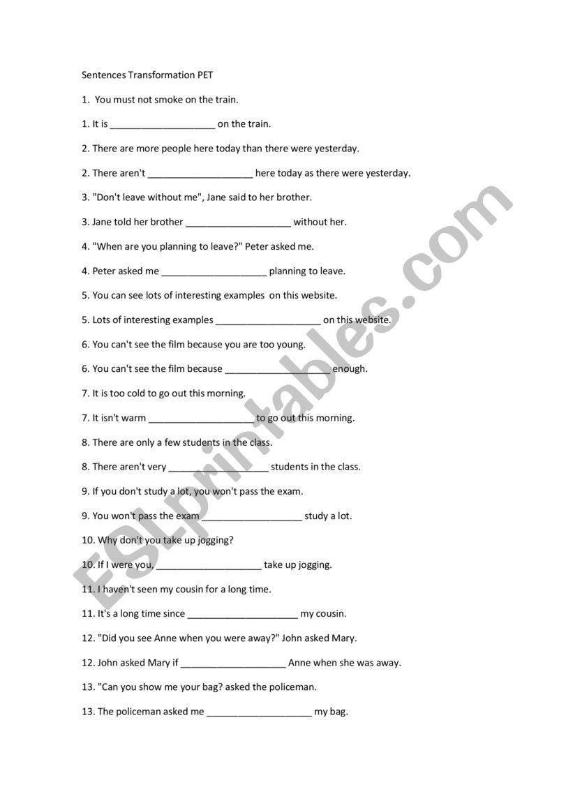 sentence transformations b1 worksheet