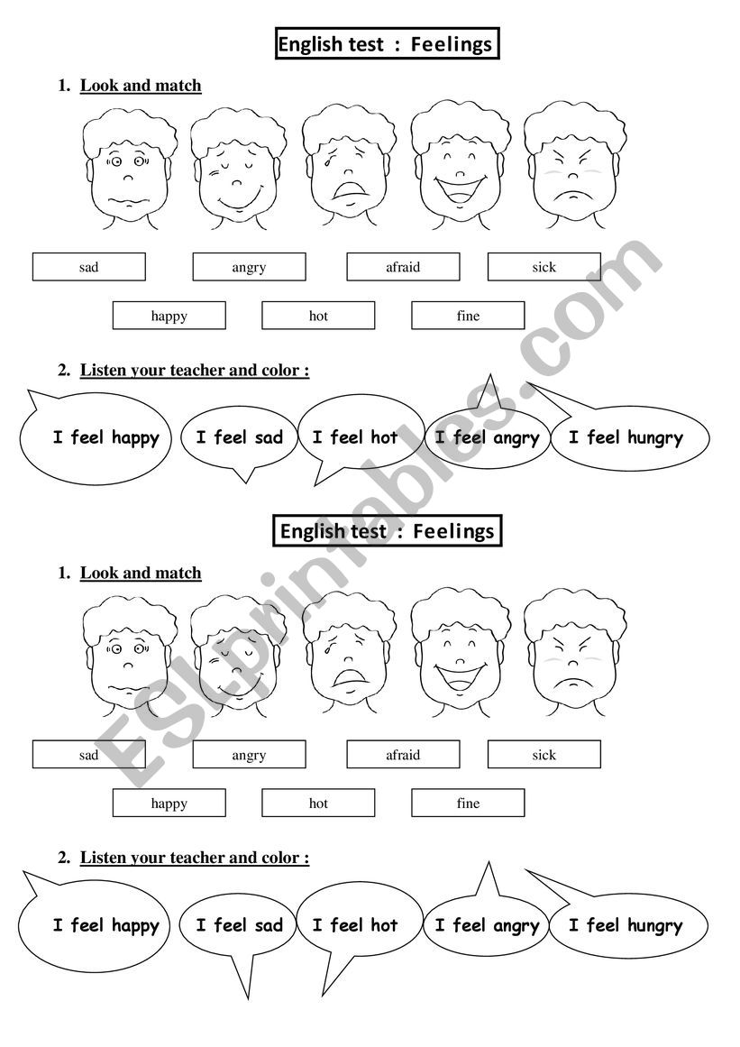 feelings english test worksheet