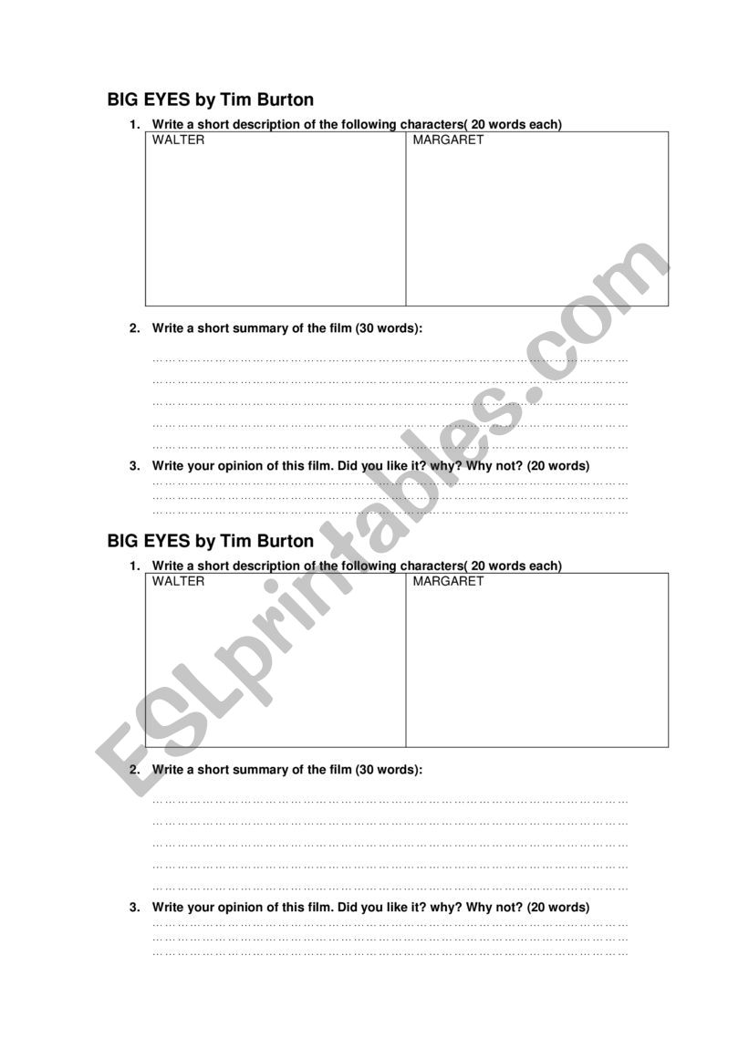 BIG EYES worksheet