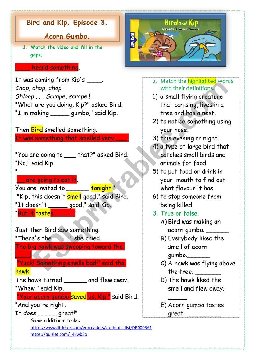 Bird and Kip Episode 3 worksheet