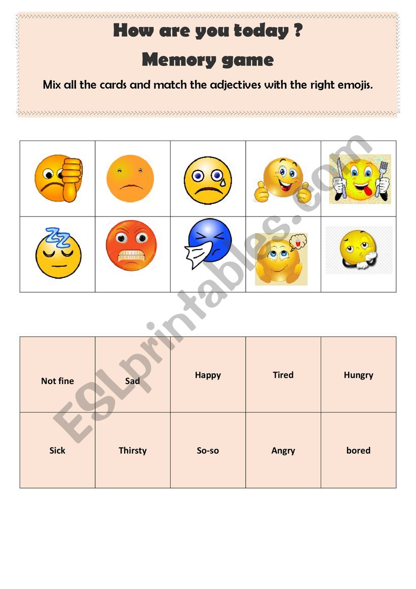 feelings - Memory Game worksheet