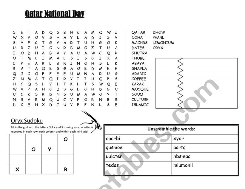 Qatar National Day Activity sheet