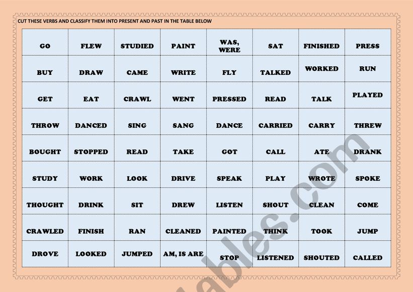 VERBS IN PAST worksheet