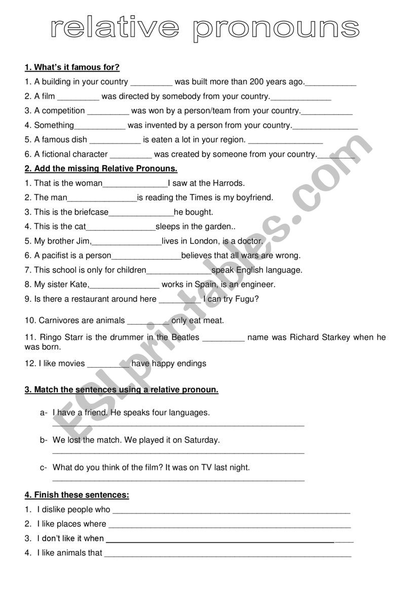 Relative pronouns worksheet