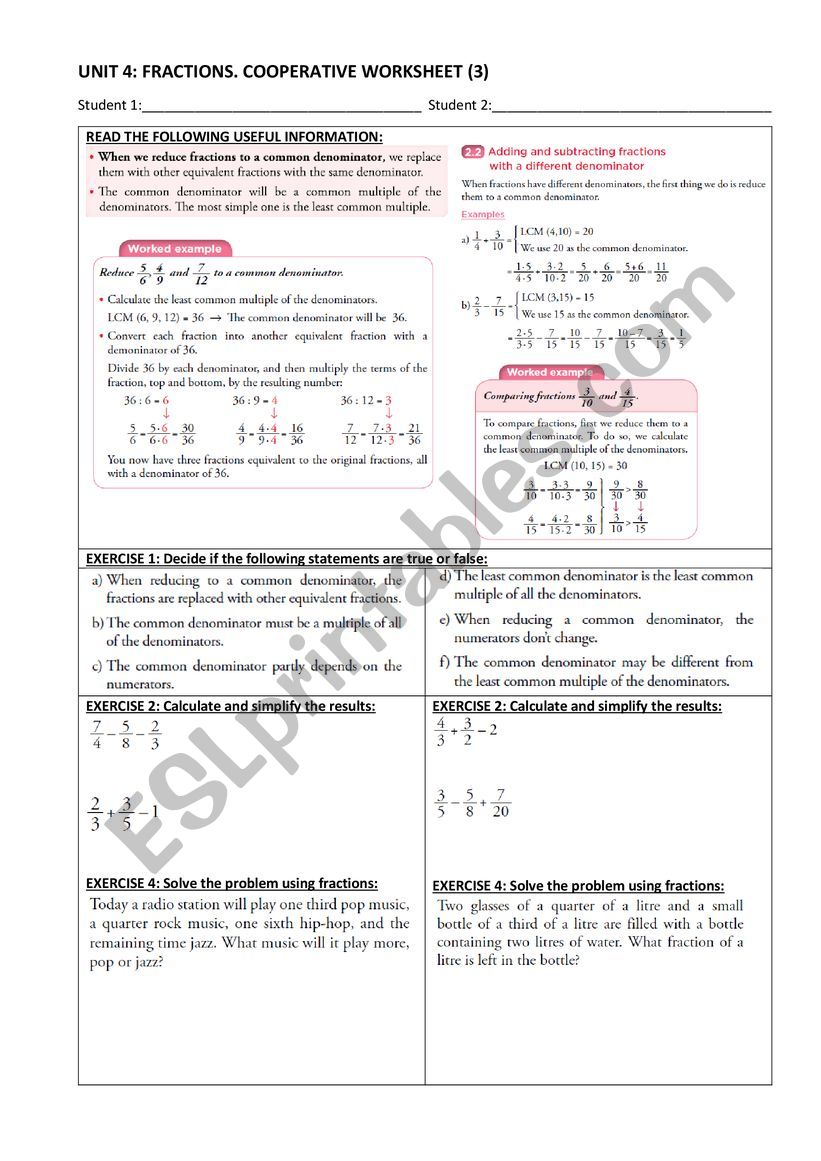 Fractions_cooperative pairs worksheet
