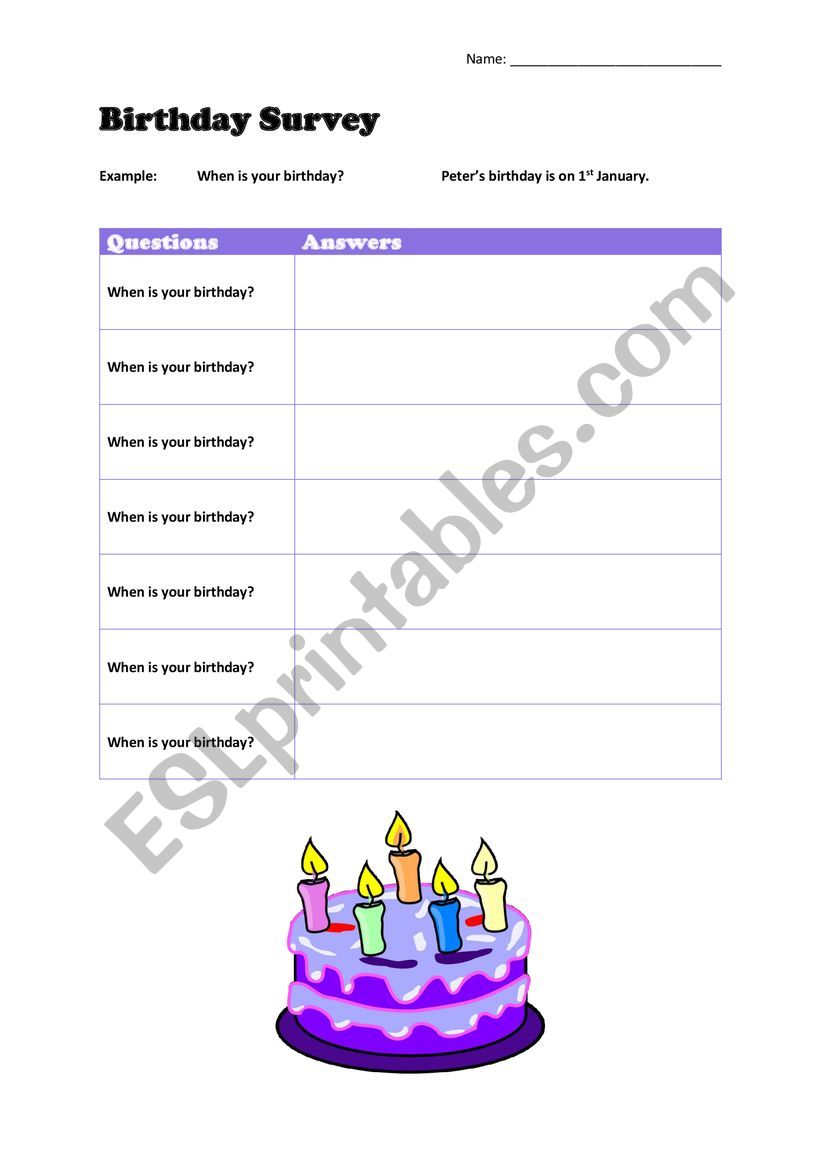 Birthday survey worksheet