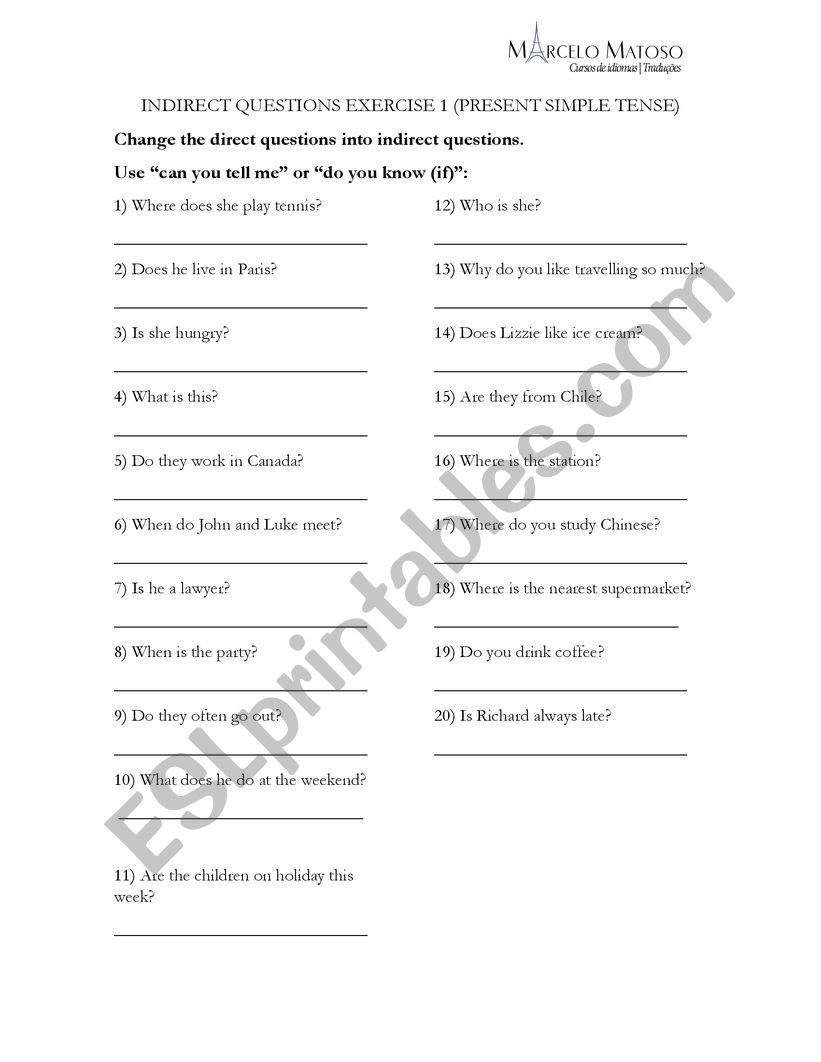 Indirect Questions  worksheet
