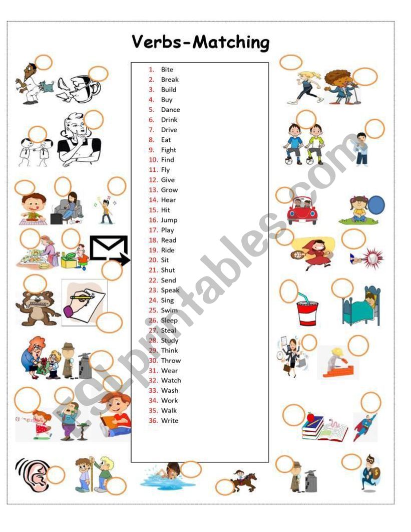 Verbs Worksheet Matching