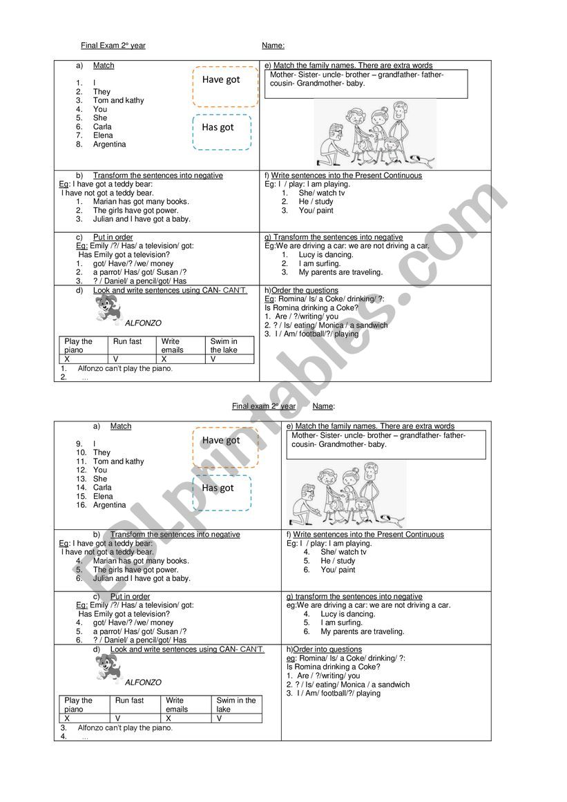 Mixed activities worksheet