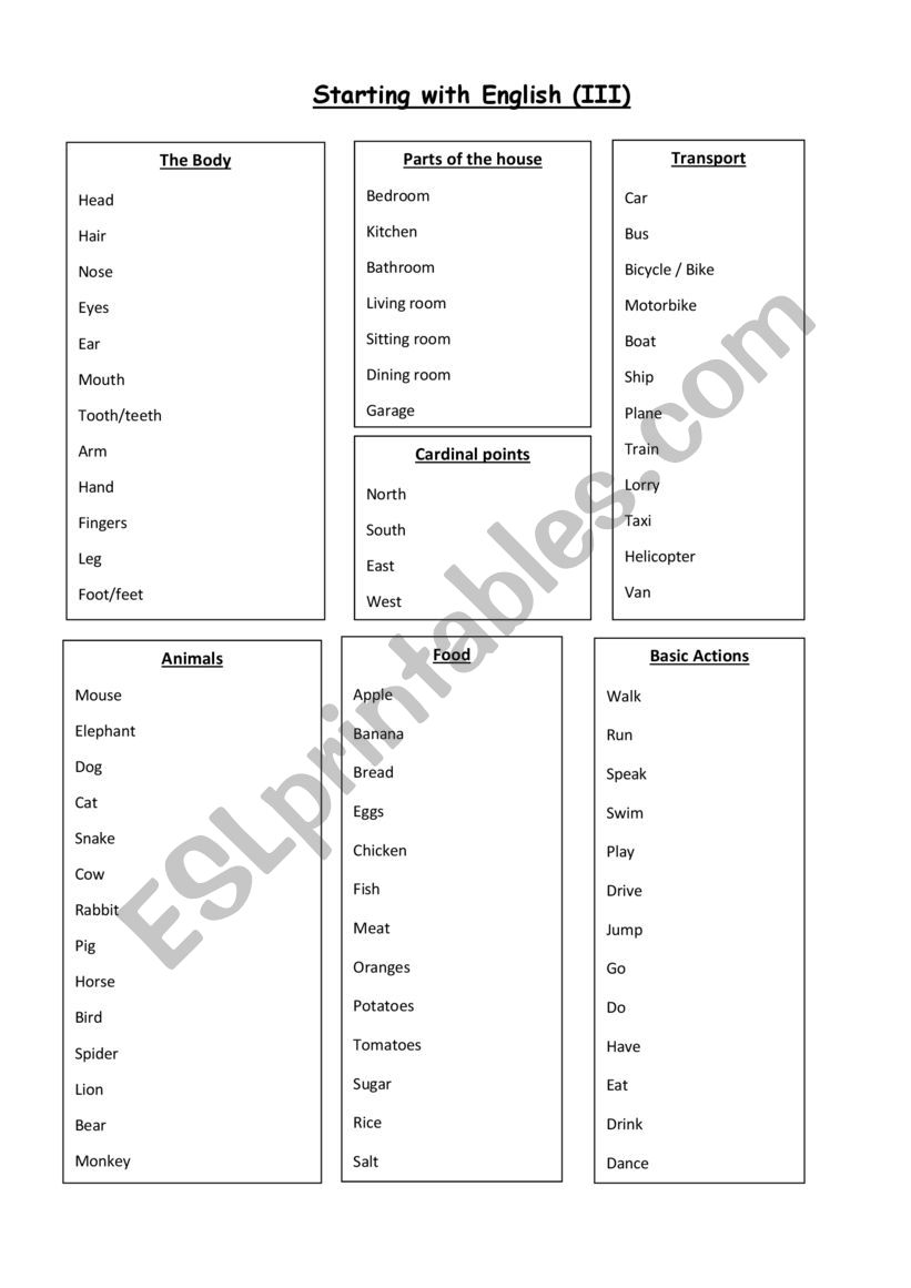 Starting with English (III) worksheet