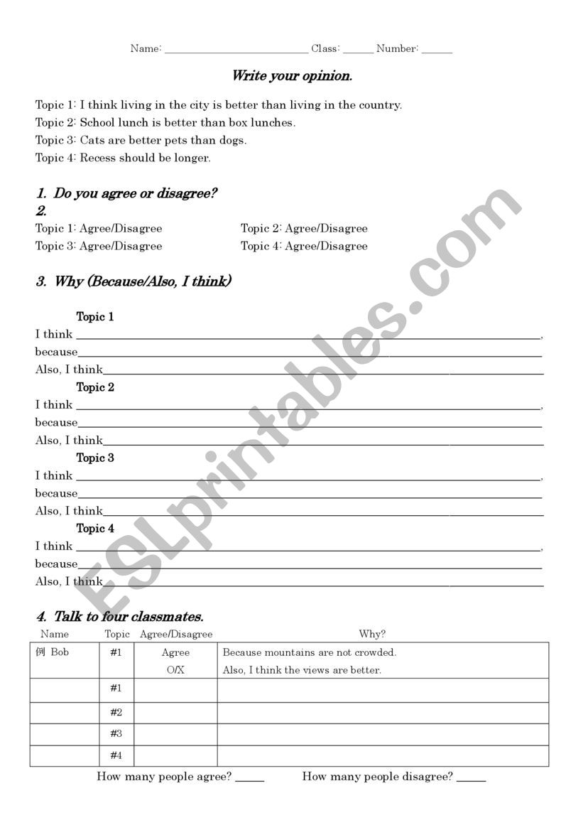 Stating Opinions worksheet