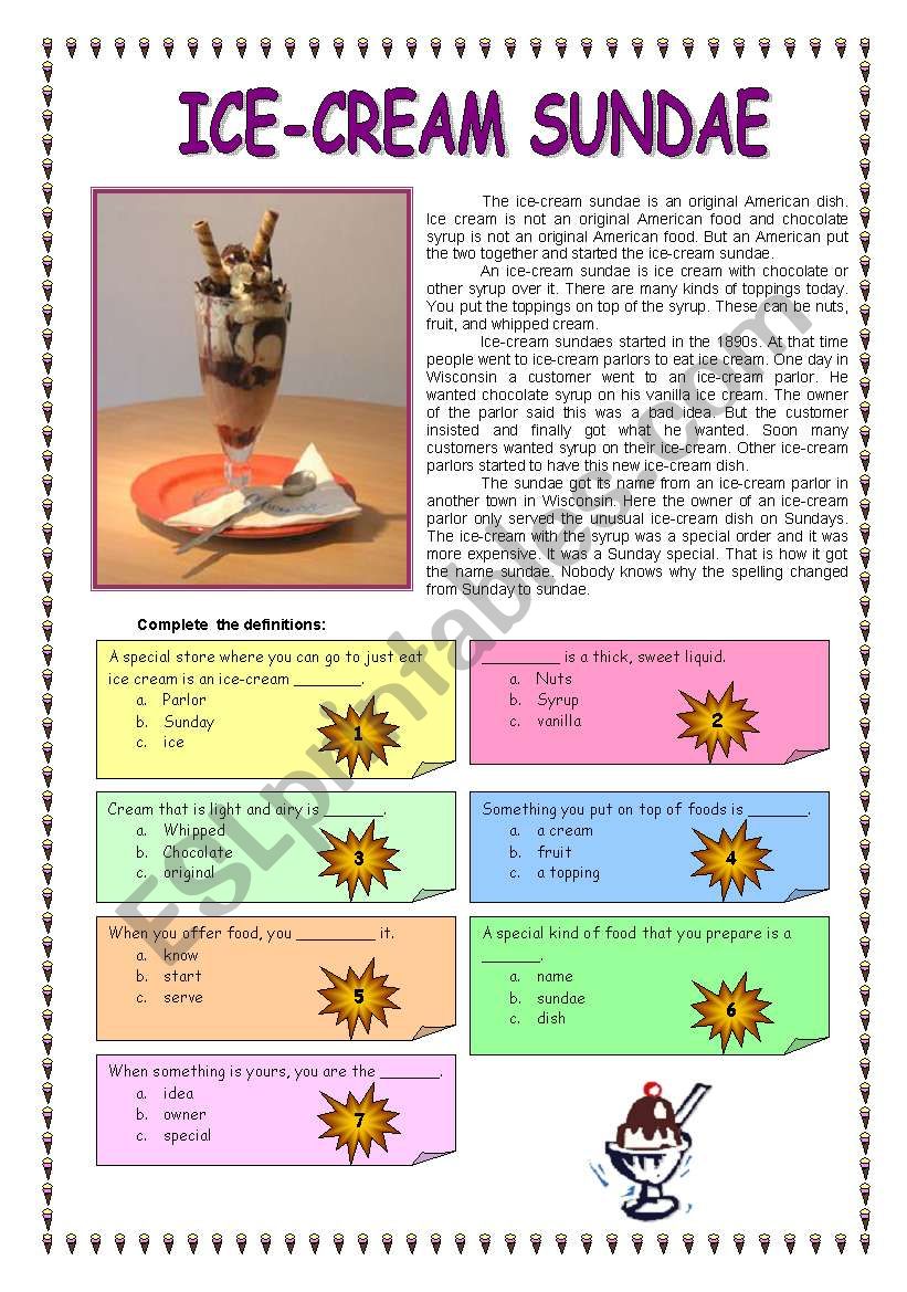 Ice-cream sundae worksheet