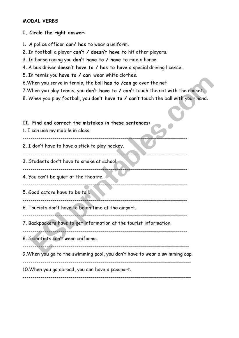 MODAL VERBS FOR PERMISSION AND NECESSITY