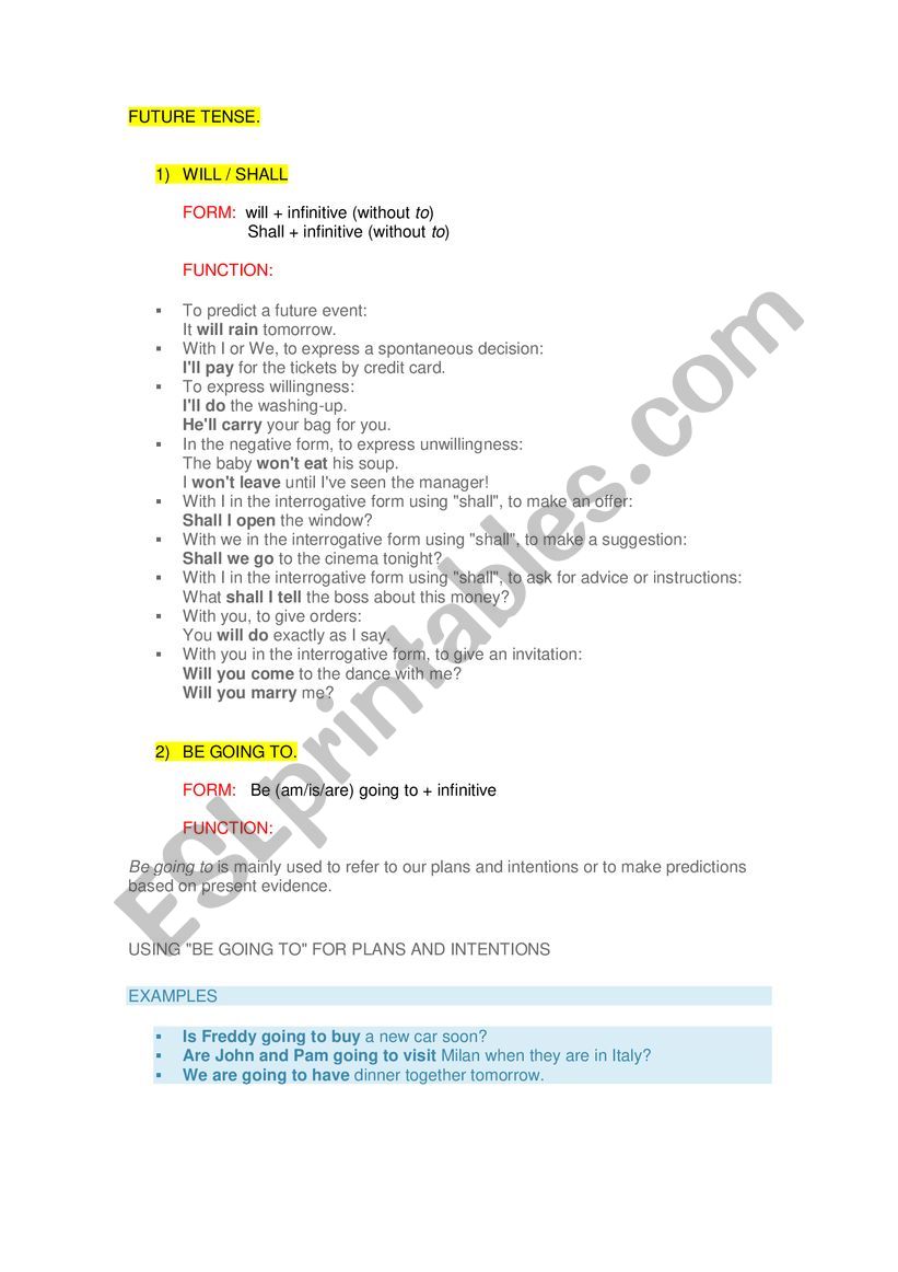 Future forms theory worksheet