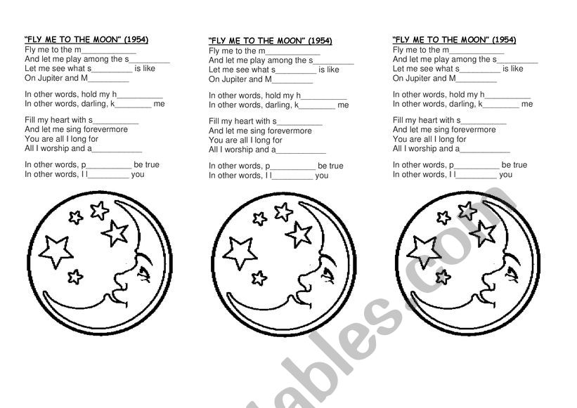Fly me to the moon worksheet