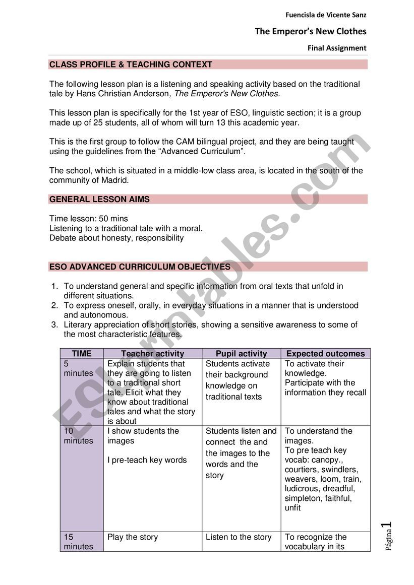 The EmperorÂ´s new clothes, lesson plan