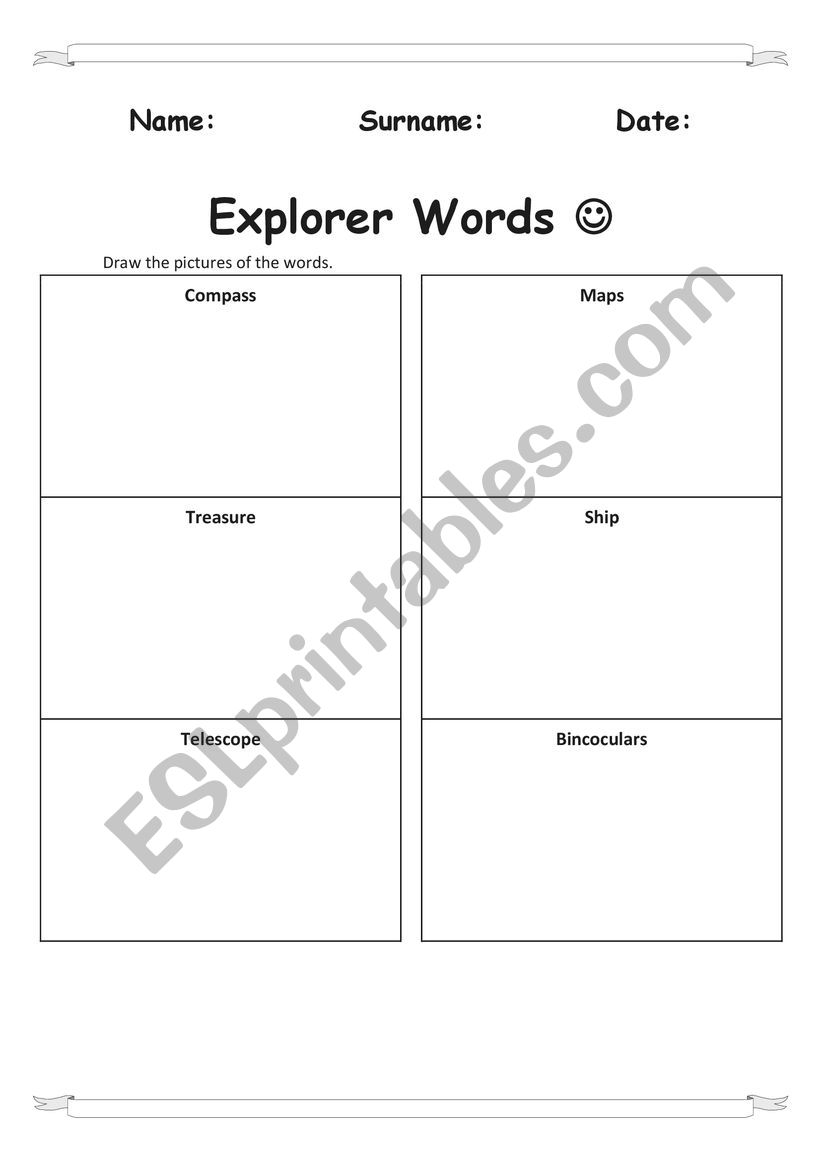 Explorers word list worksheet