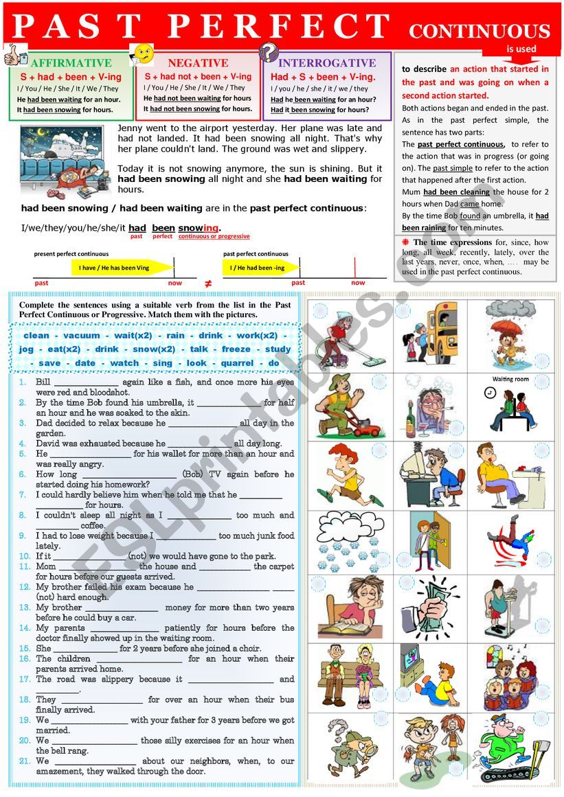 PAST PERFECT CONTINUOUS - rules + exercises + KEY