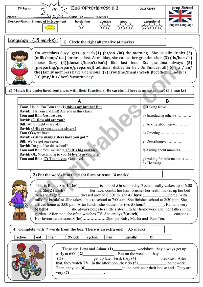 End_ofoterm test n17th grade worksheet