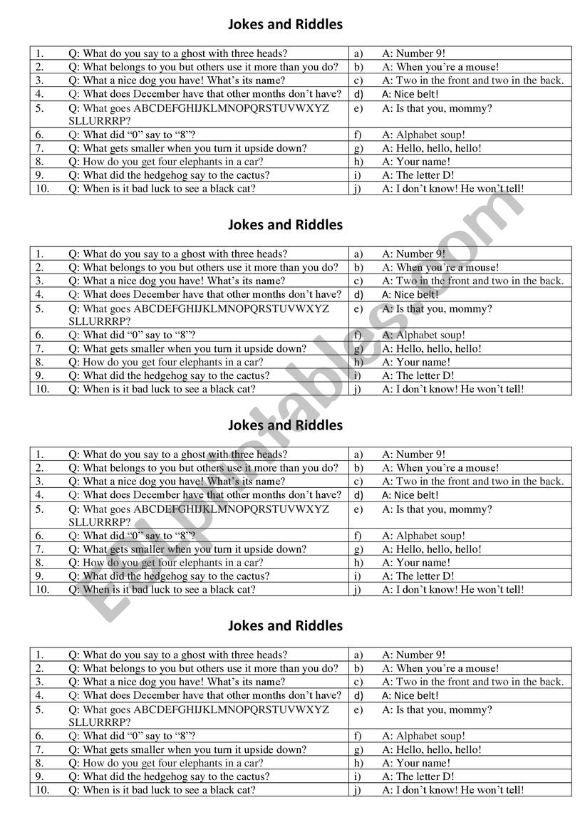 Jokes and Riddles - matching activity