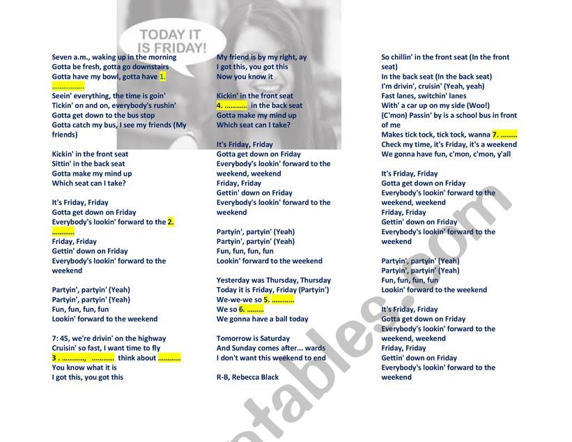 Gap Fill - Friday - Rebecca Black