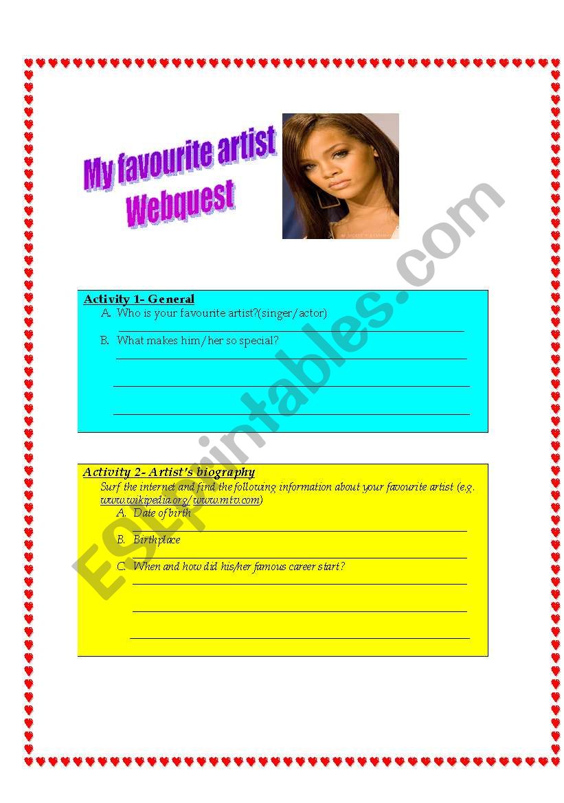 My favourite artist webquest worksheet