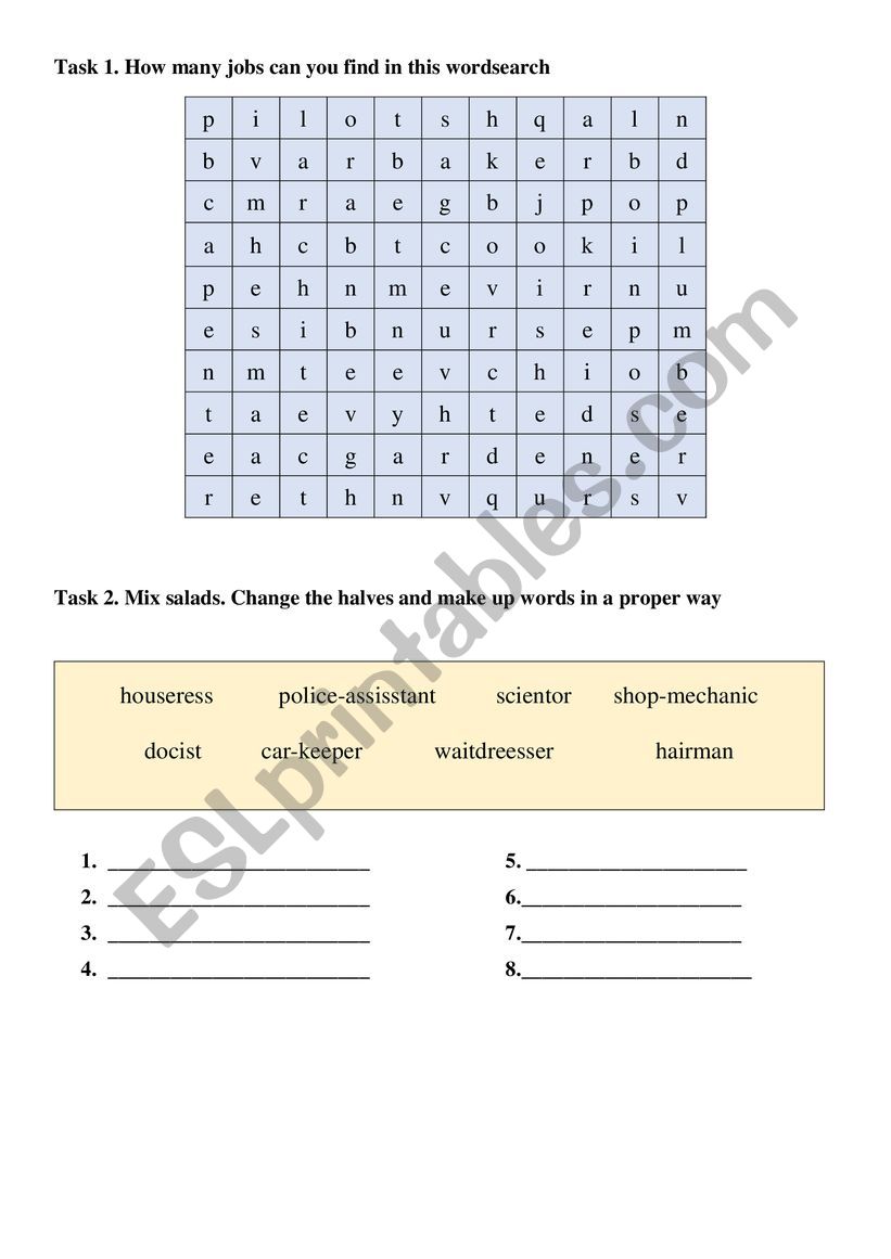 Jobs (vocabulary exercises) worksheet