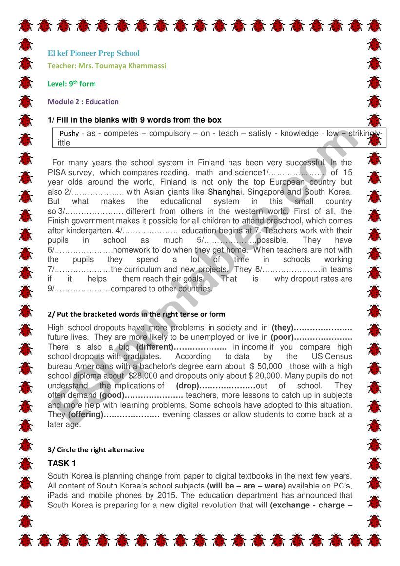 Education worksheet