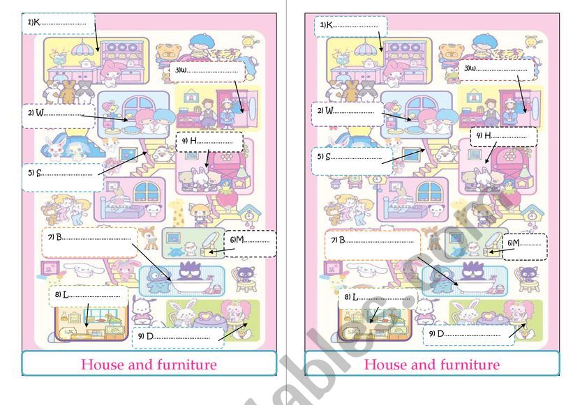 parts of the house 1/2 worksheet