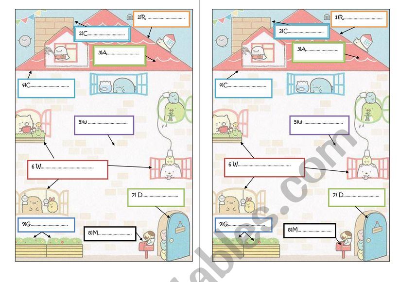 parts of the house 2/2 worksheet