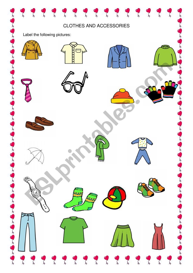 Clothes and accessories worksheet